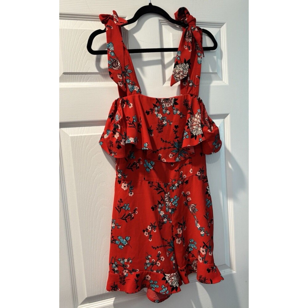 Women’s Red Floral Print Romper Saks 5th Avenue Size Small Coquette Summer Party